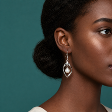 Load image into Gallery viewer, Silver pearl dangle earrings for women with rhombus drop style