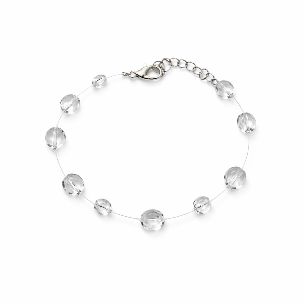 Luxe Treasures Dewdrop bracelet with clear resin, handmade minimal jewelry featuring delicate, transparent design.