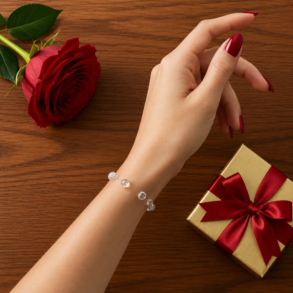 Dewdrop bracelet by Luxe Treasures featuring clear resin and minimalist design, handmade jewelry with delicate, transparent accents.